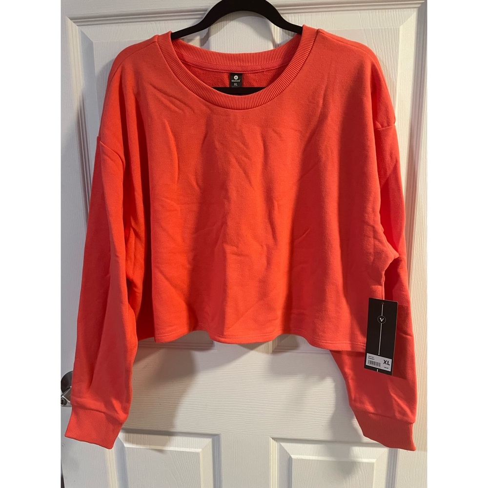 Velocity Active Coral Cropped Soft Pullover Long Sleeve Sweatshirt
